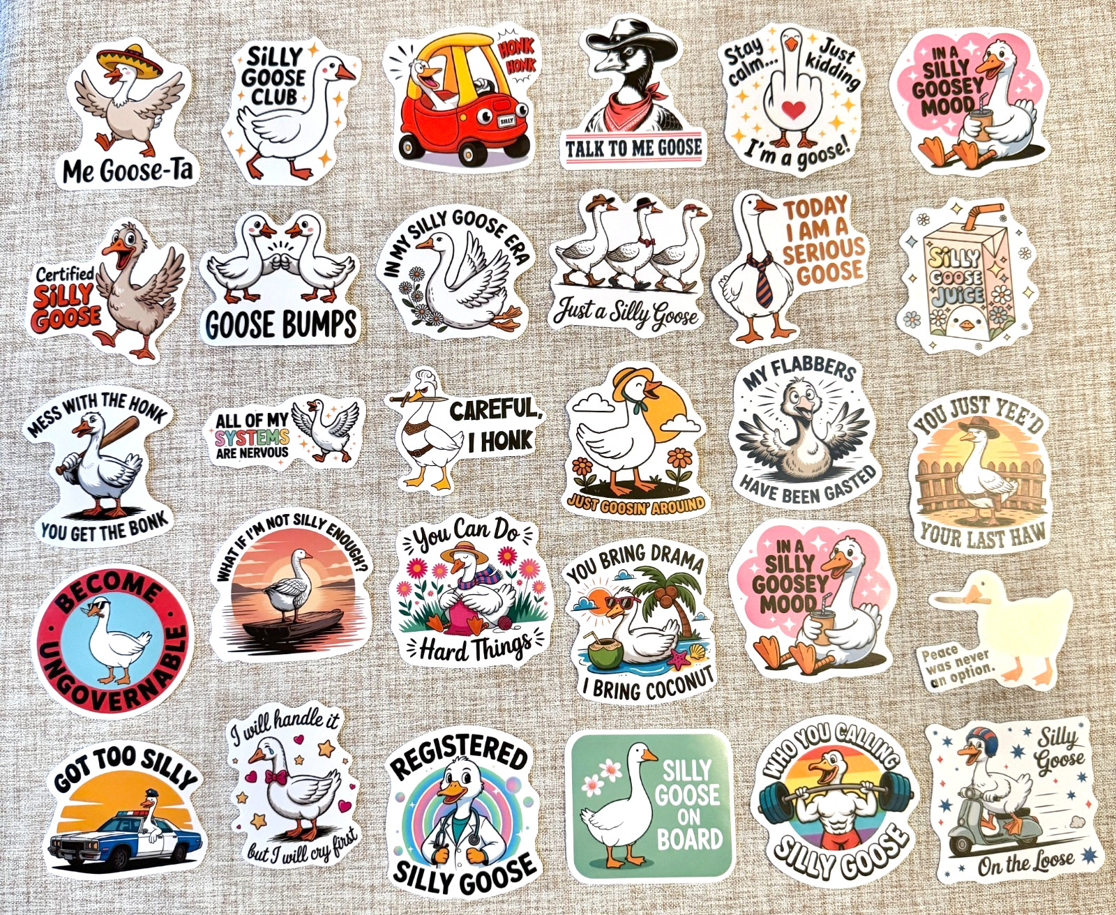 30 Silly GOOSE STICKERS for Water Bottle – Funny Laptop Decals