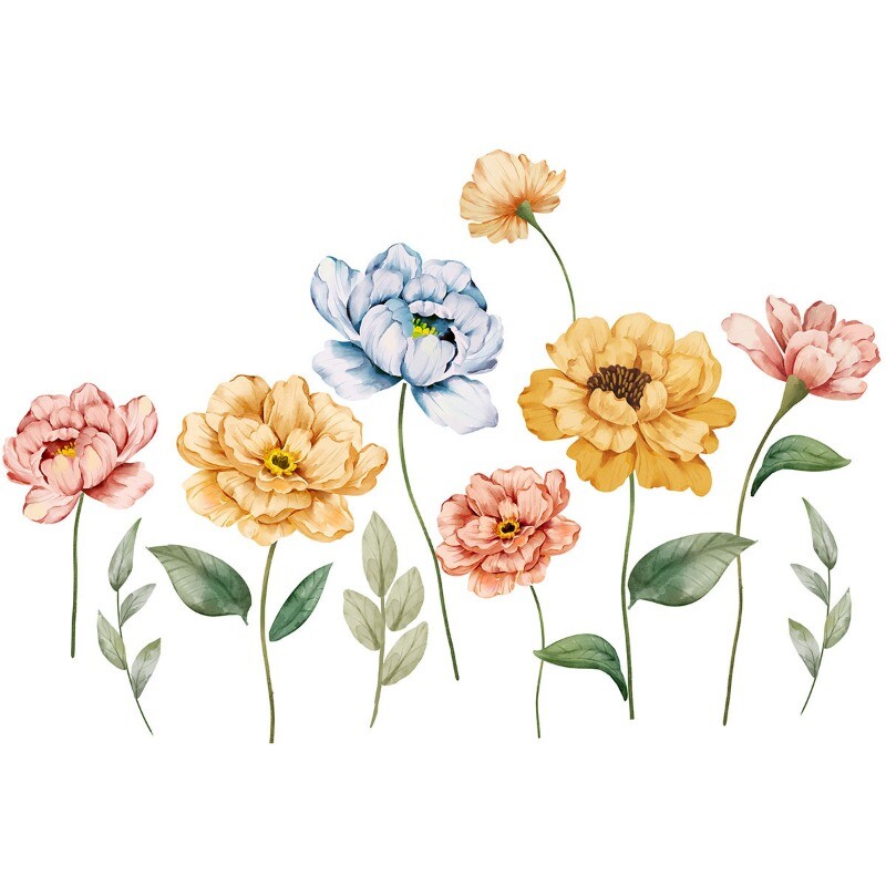 Flower Wall Stickers Clings Decals PVC Floral Living Room Art Retro Home Decor