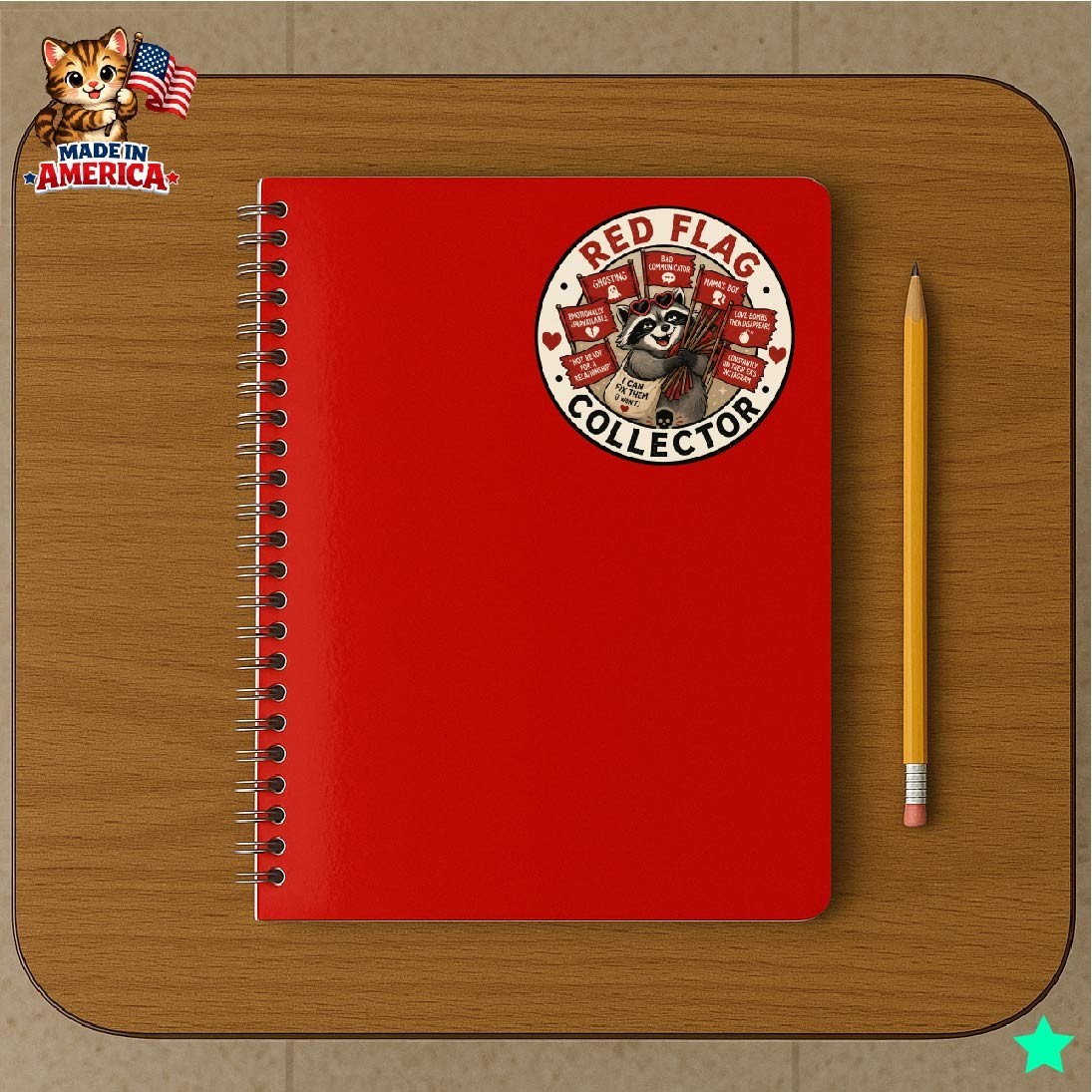 Red Flag Collector Funny Decal Sticker Raccoon Dating App Single Life Adulting