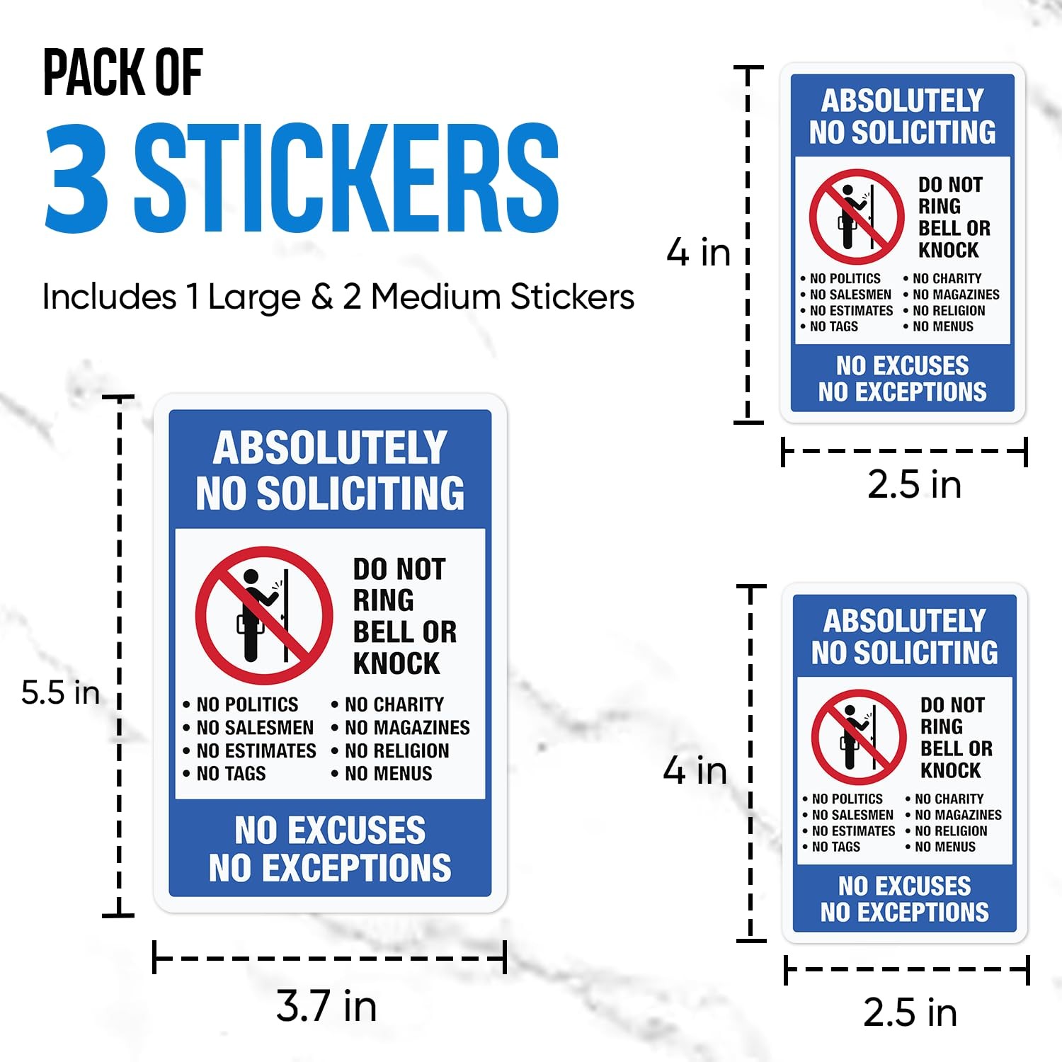 | Absolutely No Soliciting Stickers For Front Door – 3 Pcs (One 5.5" x 3.75",…
