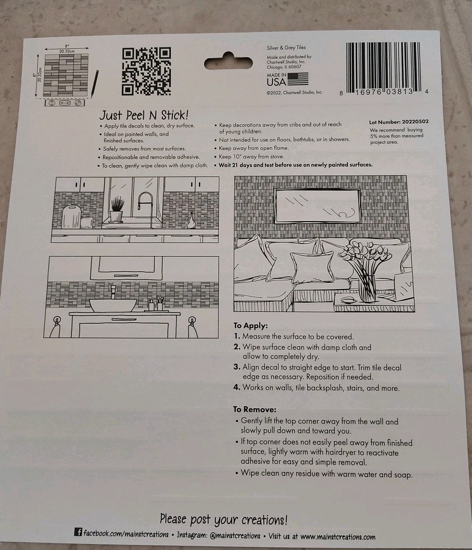 Main Street Peel and Stick Tile Decals – Lot of 14