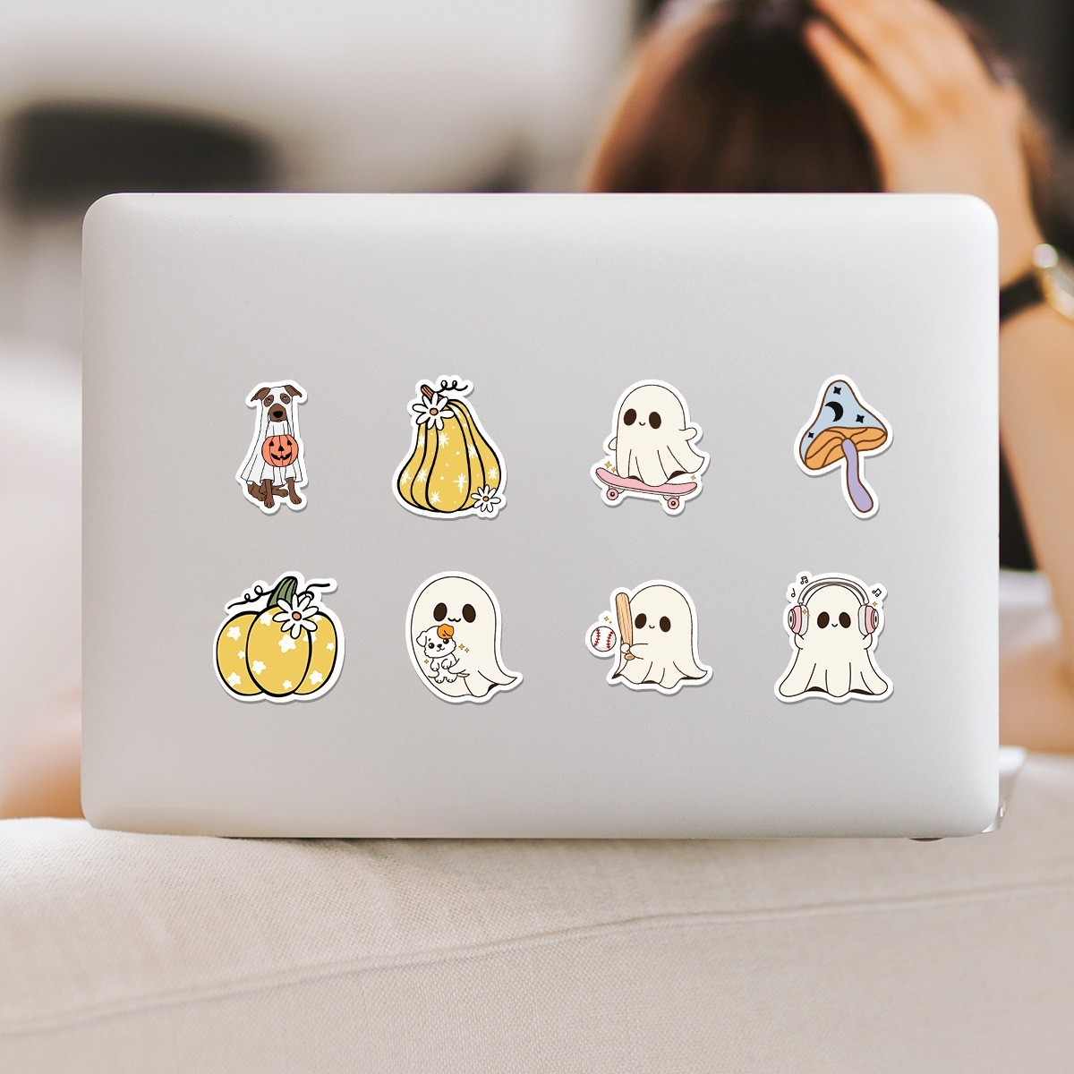 50pcs Waterproof Vinyl Stickers Halloween Little Ghost Pumpkin Phone Car Window