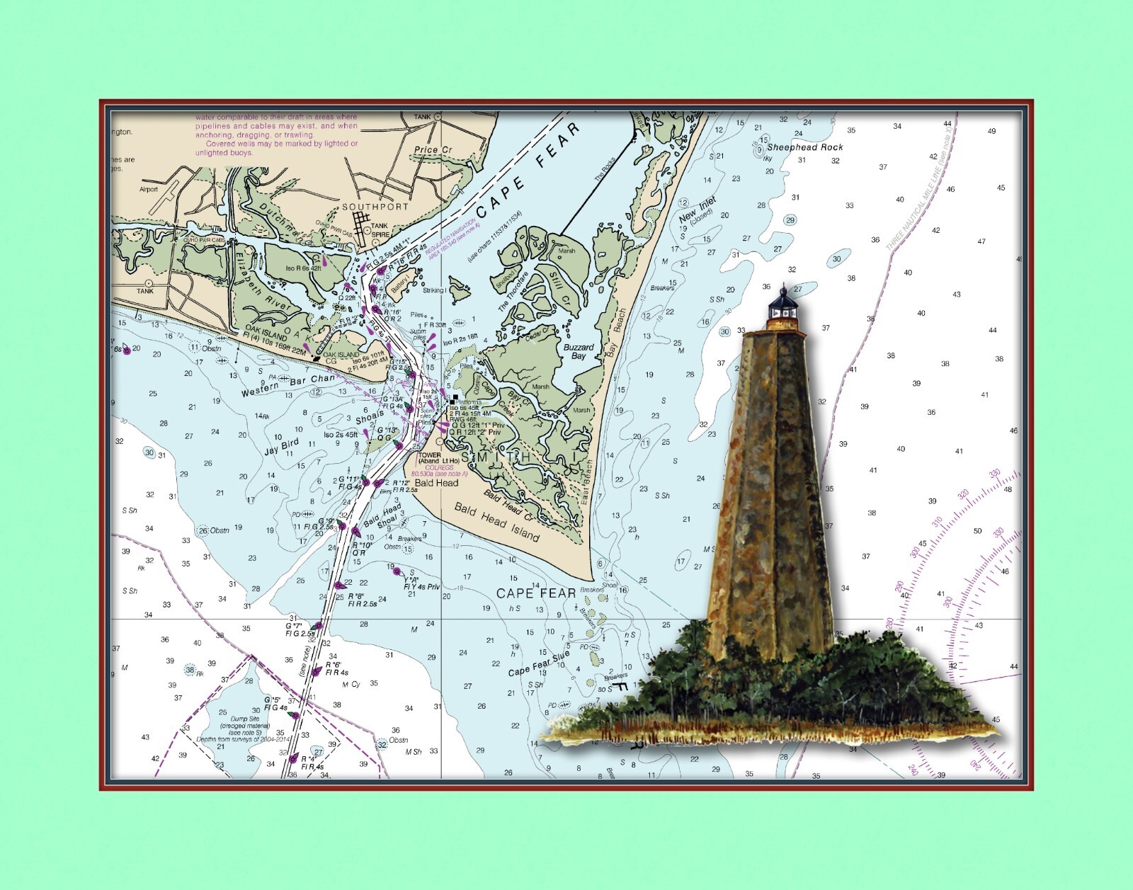Bald Head Island Lighthouse and Nautical Chart High Quality Canvas Print