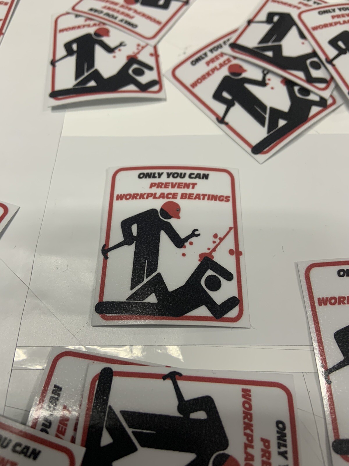 10 pack Only You Can Prevent Workplace Beatings Decal 1.5in X 1.75in