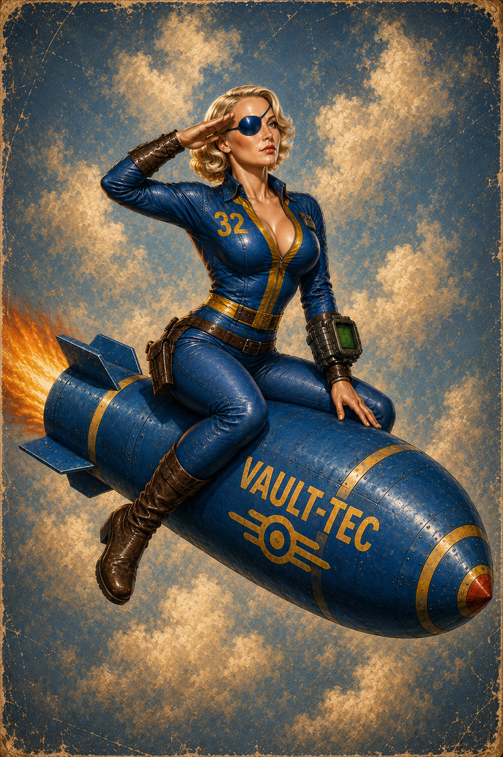 Fallout Stephanie Riding Vault-Tec Missile Pinup Art Vinyl Sticker Decal