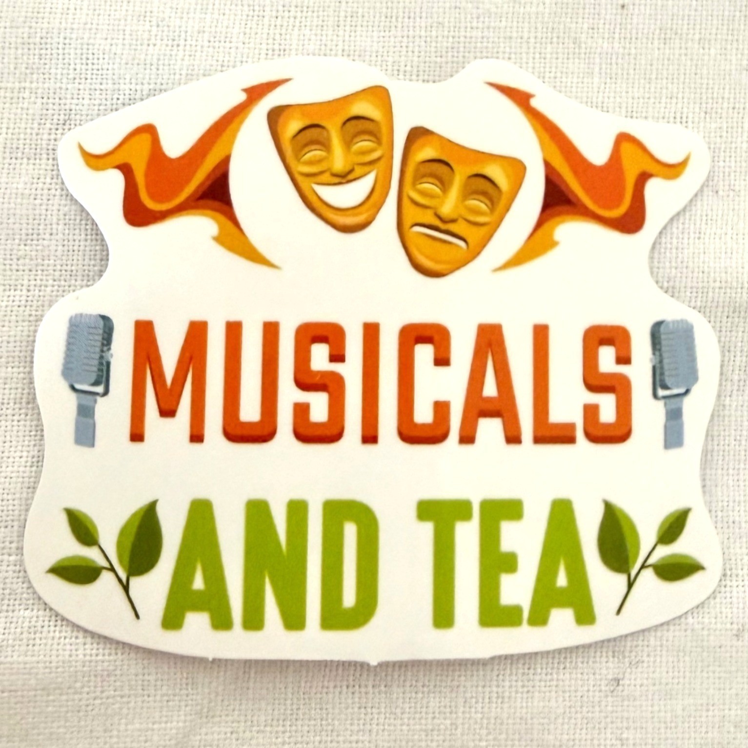 Musicals and Tea Theater Sticker 1.75 x 2 in Musical Lover Broadway Theatre Deco