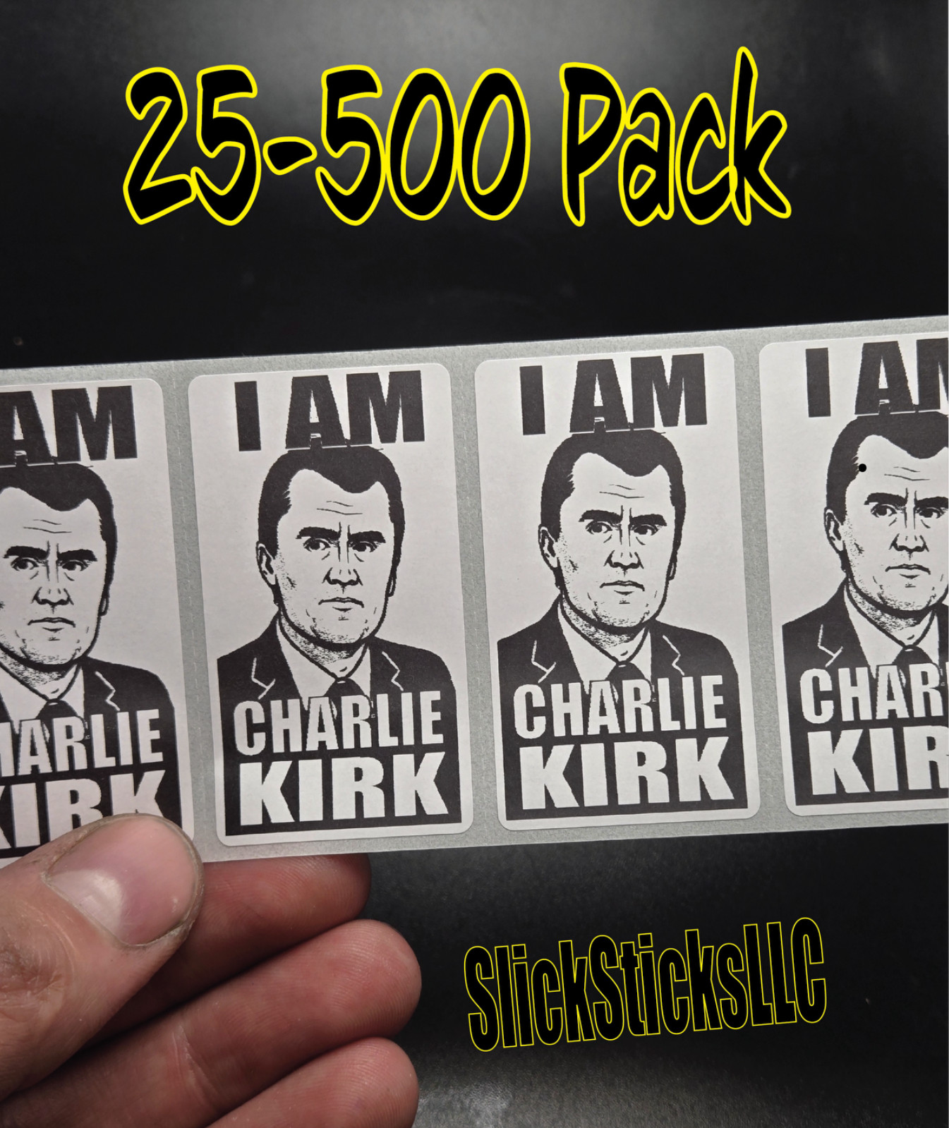 "I AM CHARLIE KIRK" 25-500pc stickers bulk labels silence opinion we are freedom