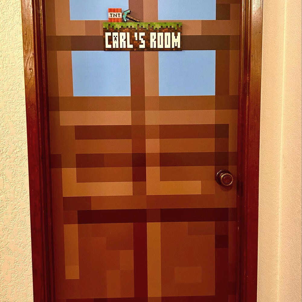 Pixel Door Mural, Gamer Sticker Cover, Children's Room Decor, 1 piece, Laminated