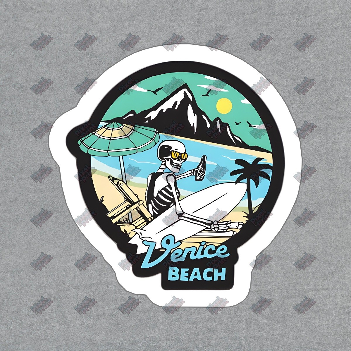 Vintage Venice Beach Skeleton Surfing Vinyl Sticker Retro Beach Decal #475555