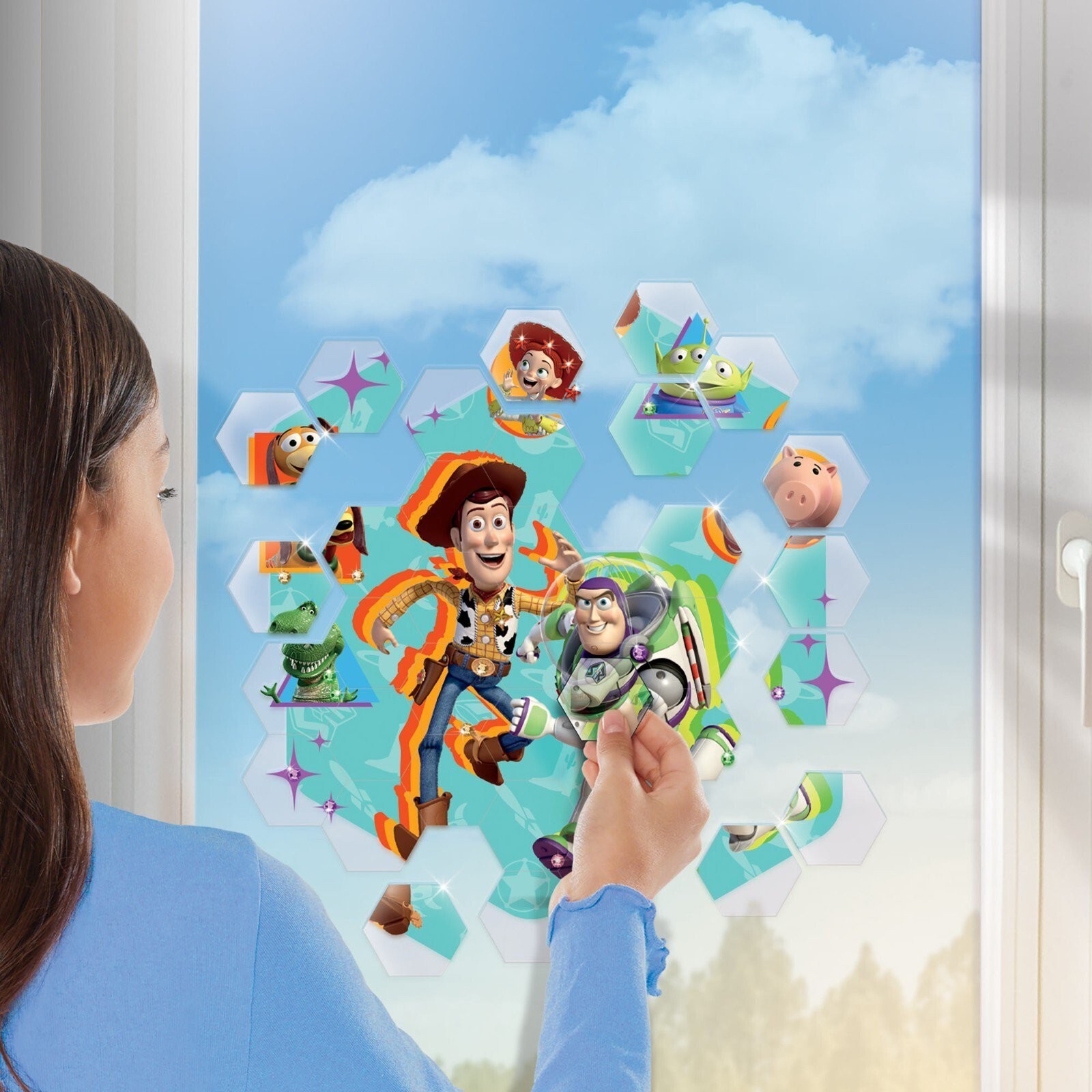 Disney: Window Art Mosaic – Toy Story – 41 pcs, Reusable Window Puzzle Clings