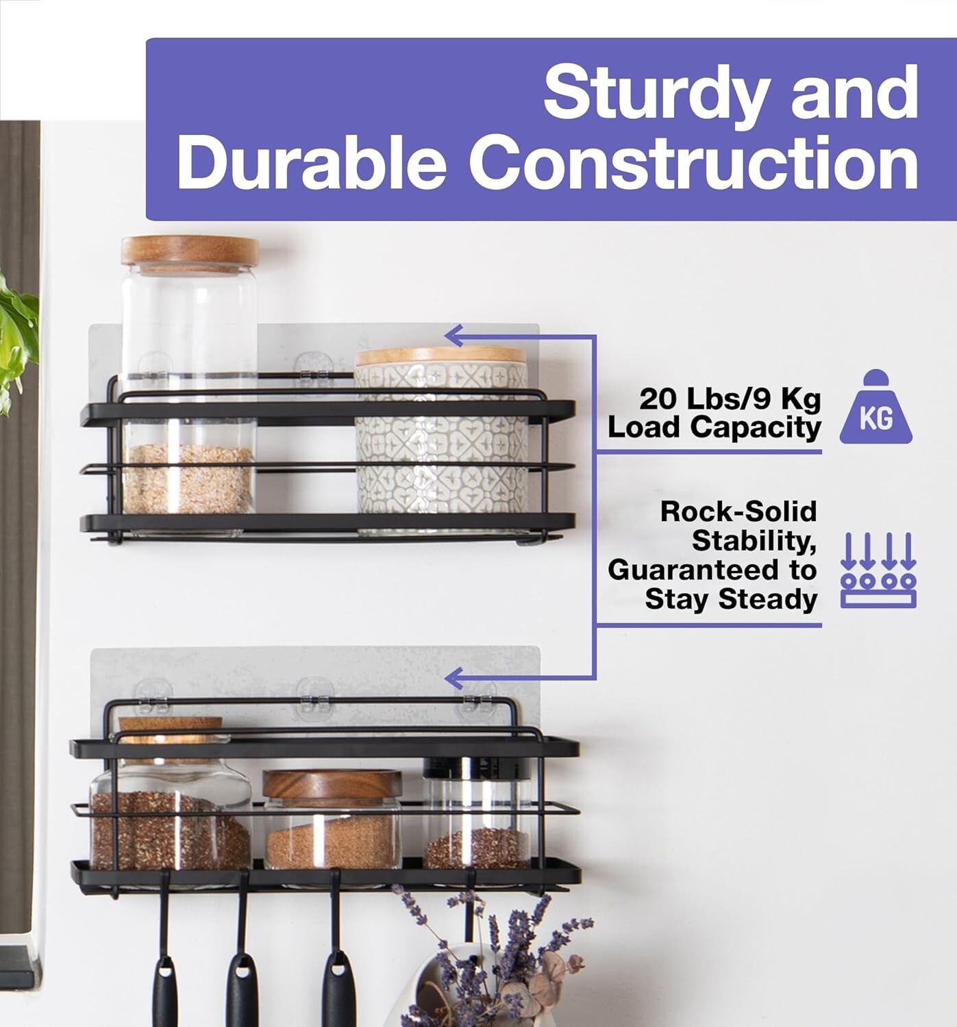 Heavy-Duty Transparent Wall Adhesives for Shower Caddy – 20 Pounds Limit, 2-Pack