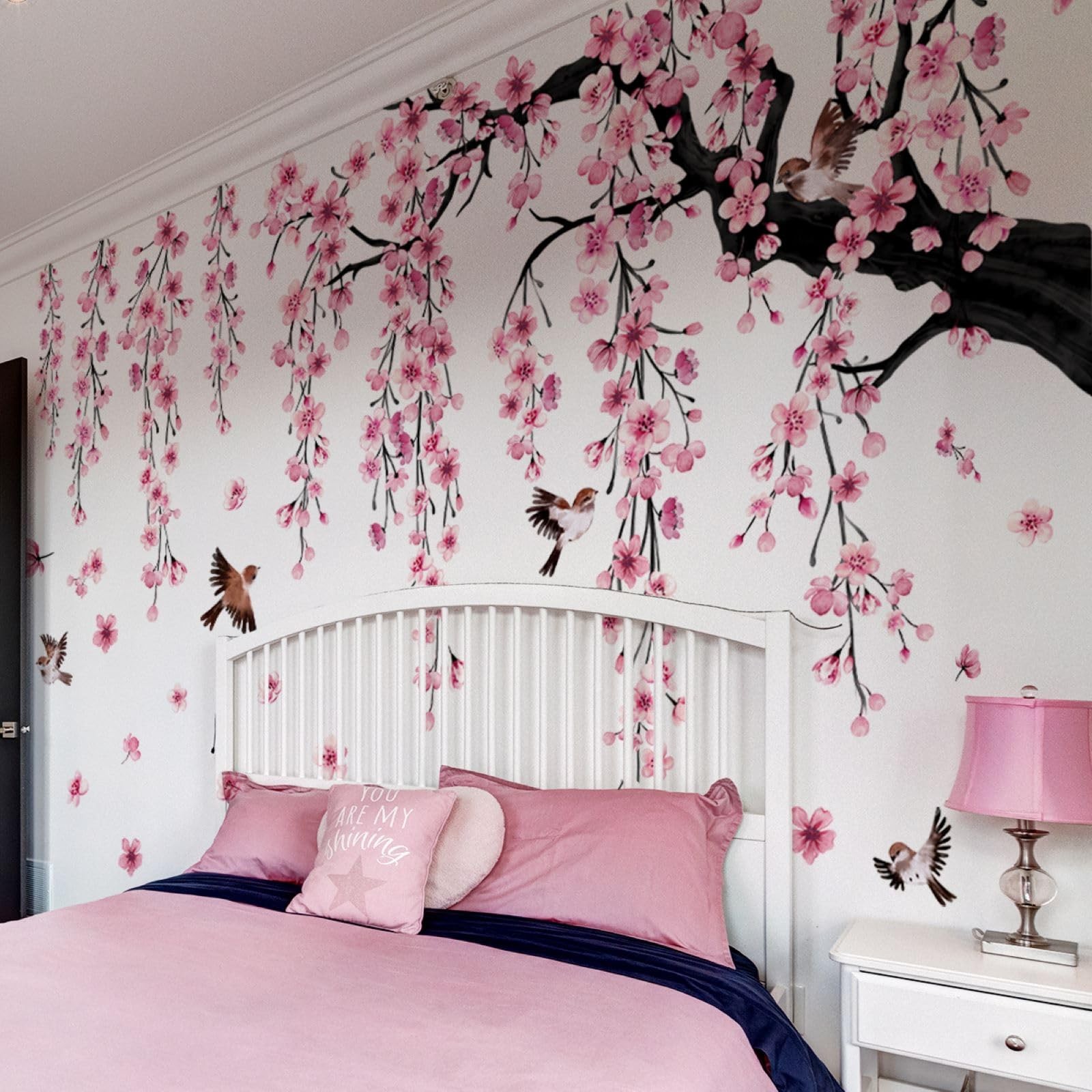 Lilac Wall Decoration Large Cherry Blossom Tree Wall Stickers, 4 Sheets Sprin…