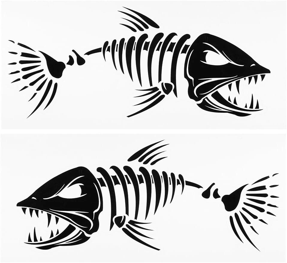 Skeleton Fish boat Decals large vinyl graphic Fishing sticker window 6" – 26"