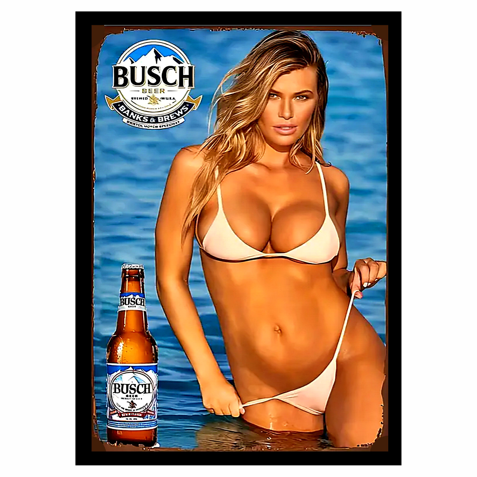 Busch Beer Sticker Sign Beautiful Sex Sandy Blonde With Tan Body 4 Sizes