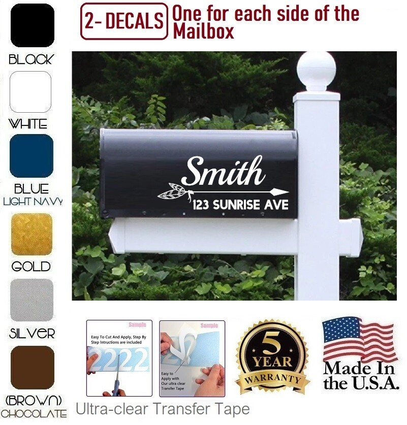 CUSTOM PERSONALIZED VINYL MAILBOX NUMBERS INITIAL DECAL, SET OF 2 (Model 12)