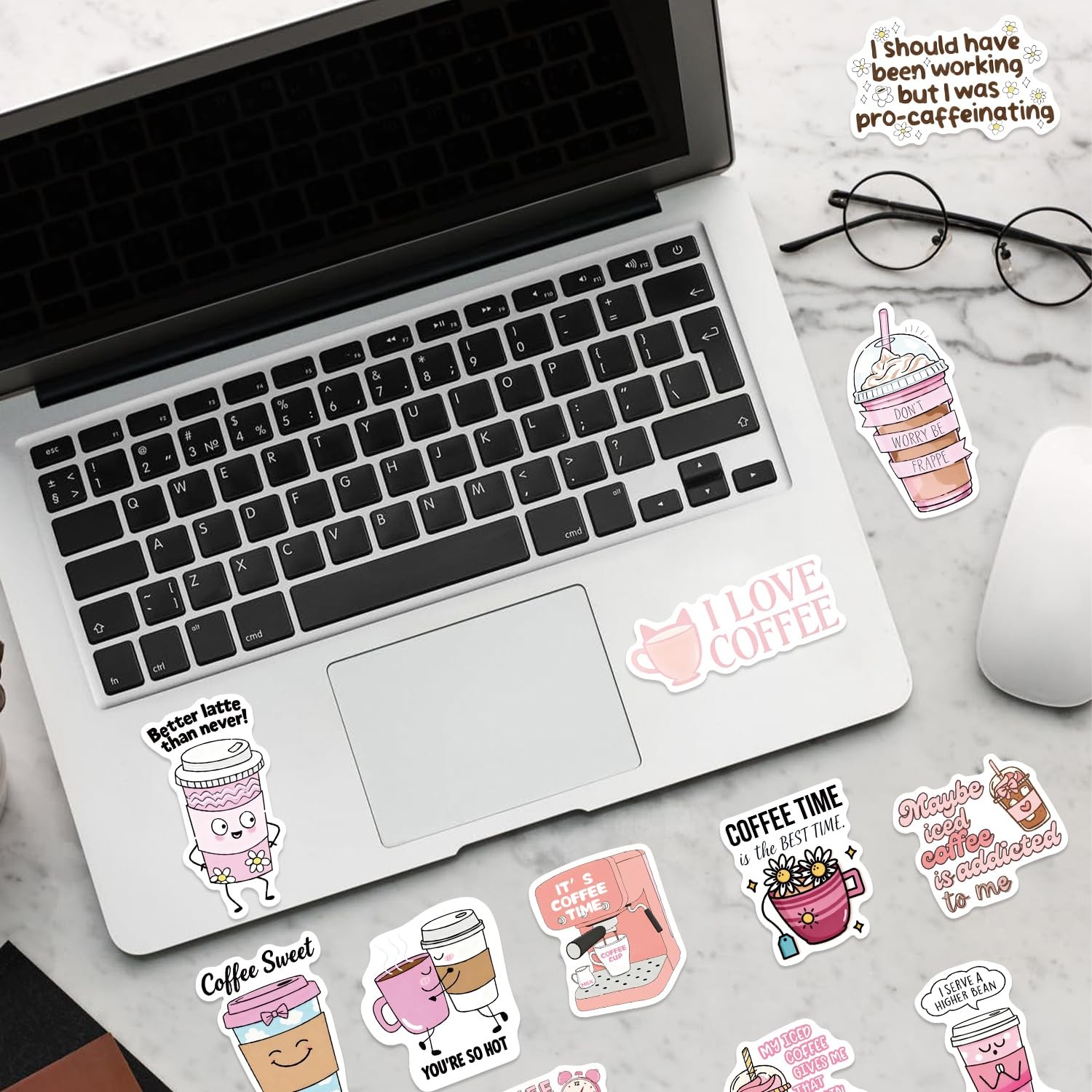 100PCS Funny Coffee Stickers, Waterproof Vinyl Decals for Water 1-3in, Pink