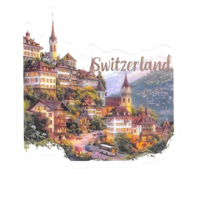 Switzerland Alpine Village Die Cut Clear European Vinyl Sticker Decal City View