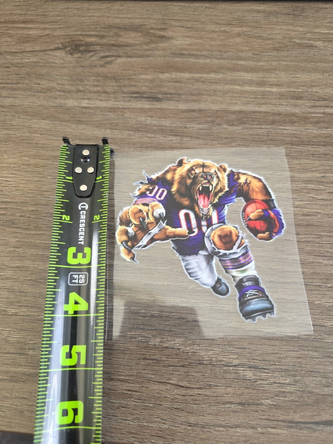 Chicago Bears Running Football Player Raised UV DTF Decal 4in X 4in Color