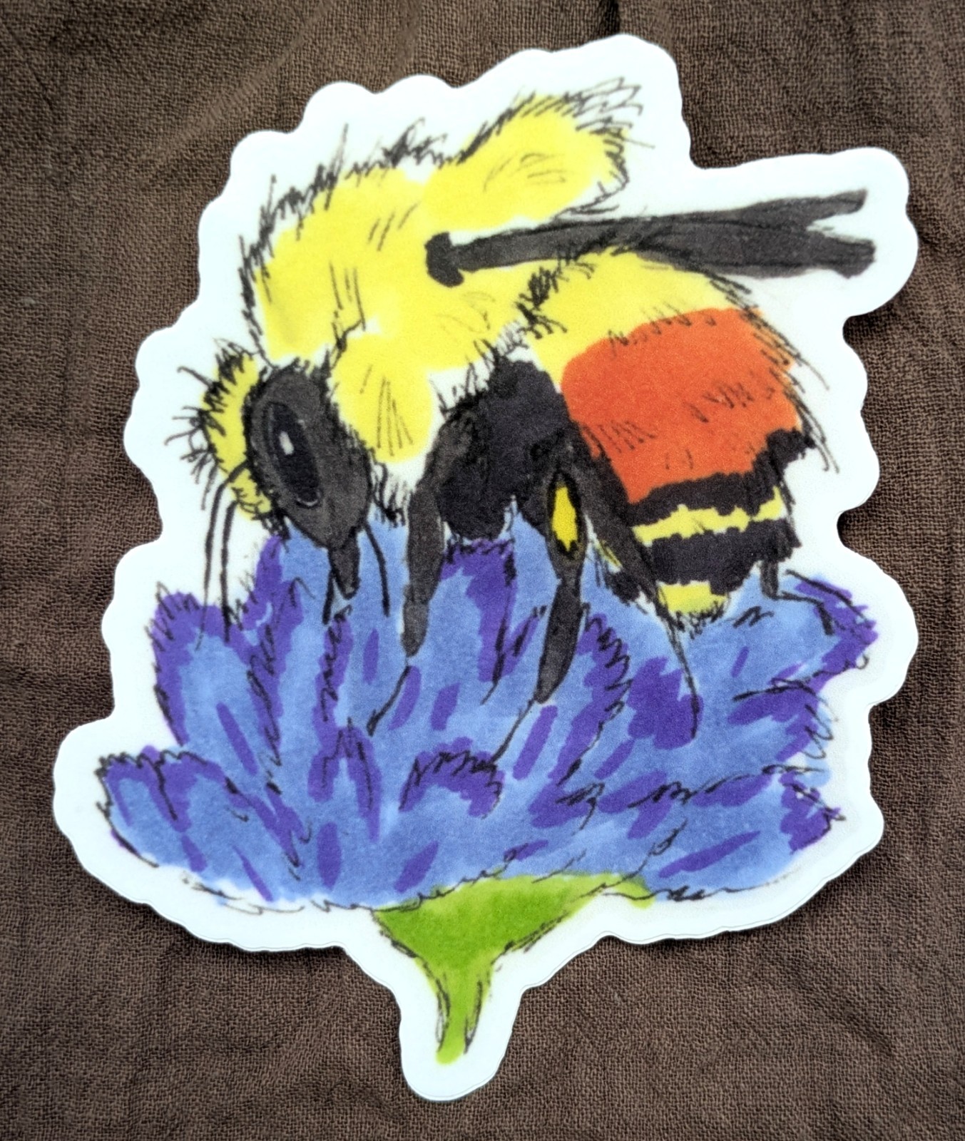 Bumblebee on Cornflower 4" Indoor/Outdoor Vinyl Sticker Bumble Bees Wildflowers