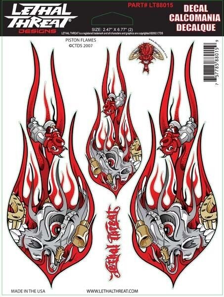 NEW LETHAL THREAT PISTON FLAMES DECAL STICKER 6"x6" LT88015