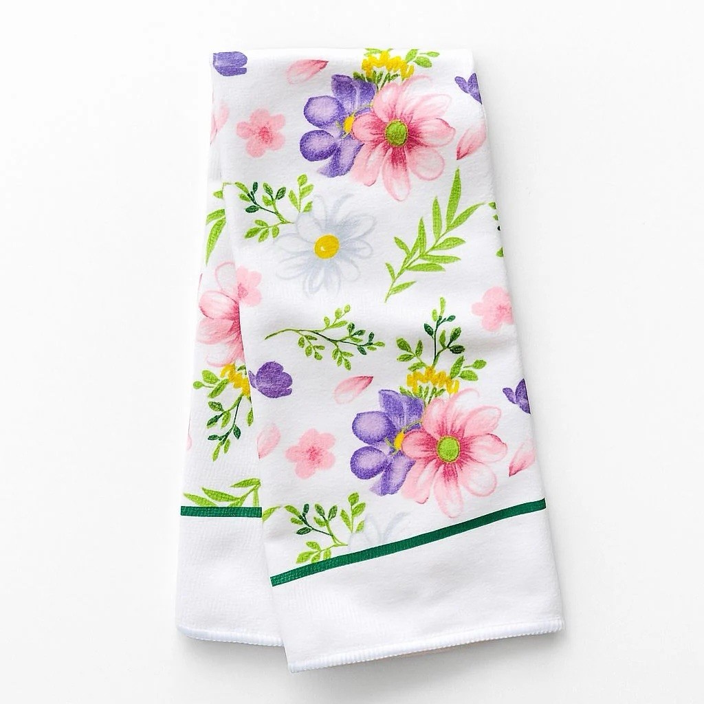 Home Collection Floral Cotton Kitchen Towels Set of 2 White Pink Purple Yellow