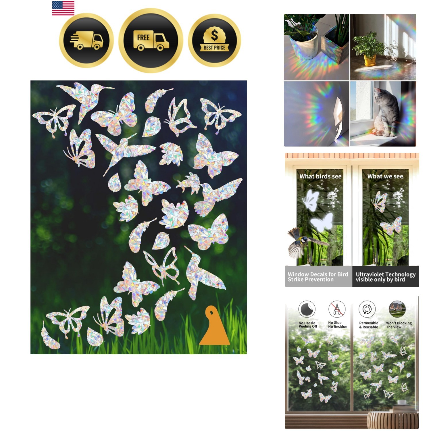 36 Pieces Window Decals for Bird Strikes, Window Clings Prevent Birds from Hi…