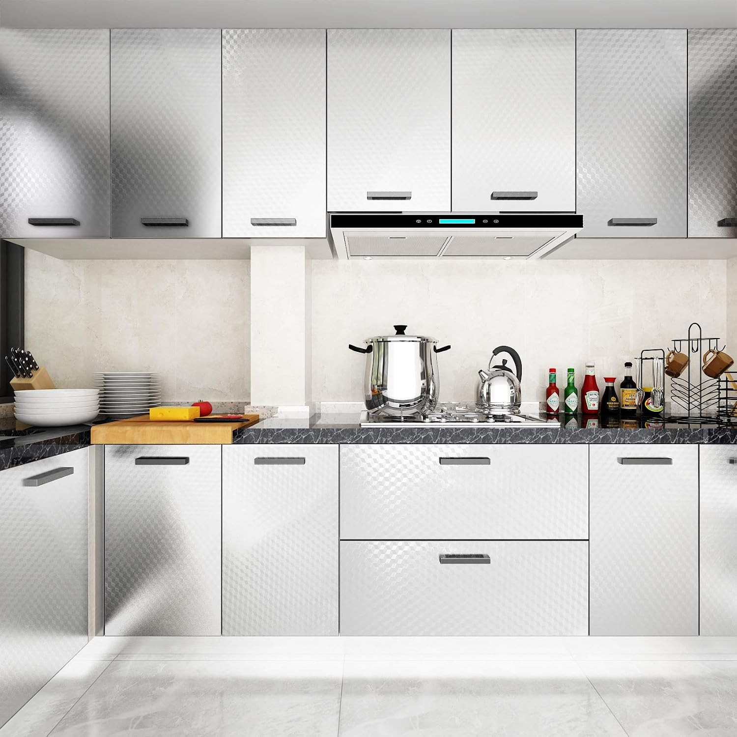 Kitchen Wallpaper Oil Proof Sticker Backsplash Self-Adhesive Paper Cabinet Liner