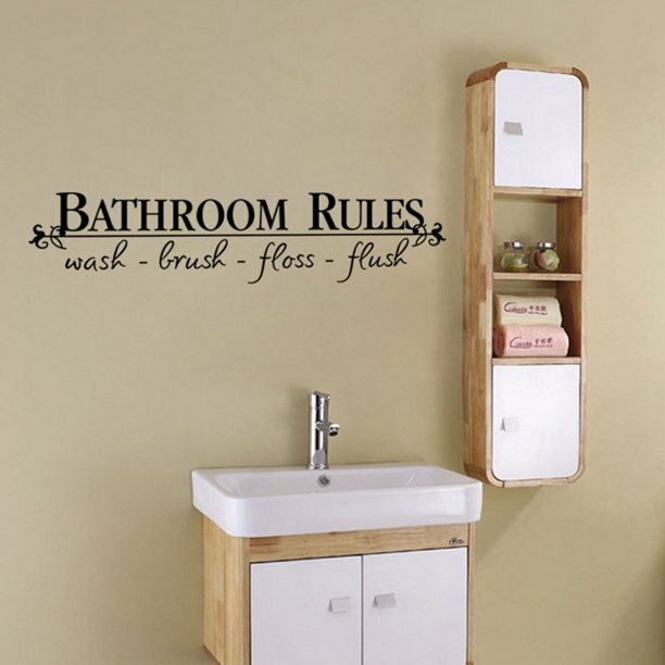 Bathroom Rules Wash Brush Floss Flush Quote Saying Wall Sticker Home Decal Decor
