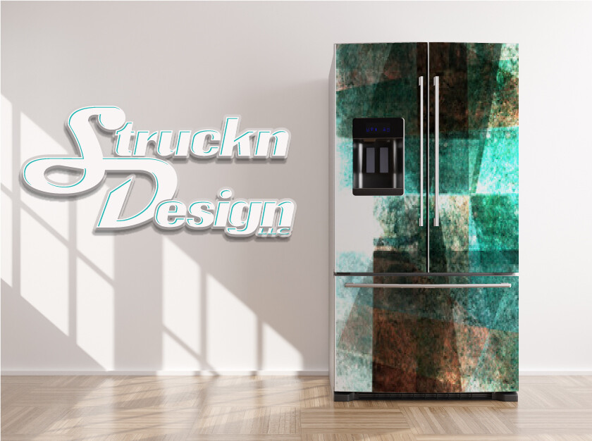 Black Cyan Mist Fade Abstract Design Fridge Freezer Wrap Side Door Vinyl Decal