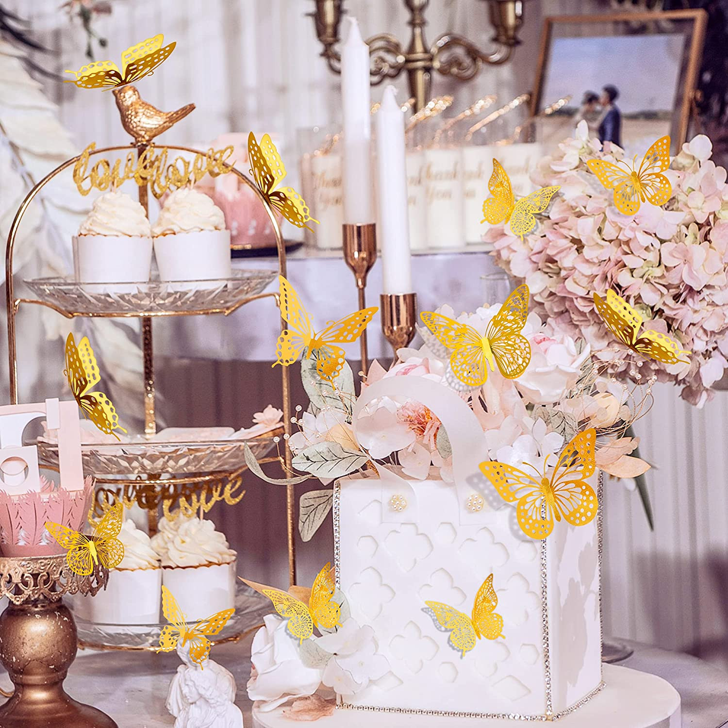 SAOROPEB 3D Butterfly Wall Decor – 48 Pcs, 4 Styles, 3 Sizes, Gold Butterfly Dec