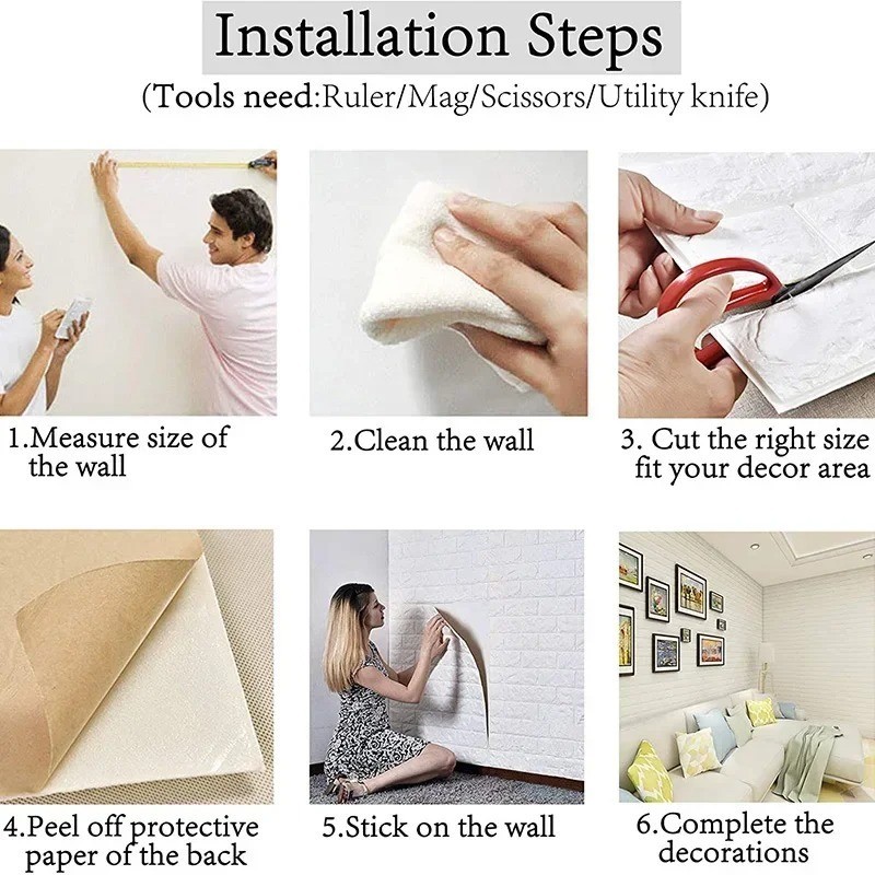 3D Foam Brick Self Adhesive Wallpaper Waterproof Wall Stickers Home Decor
