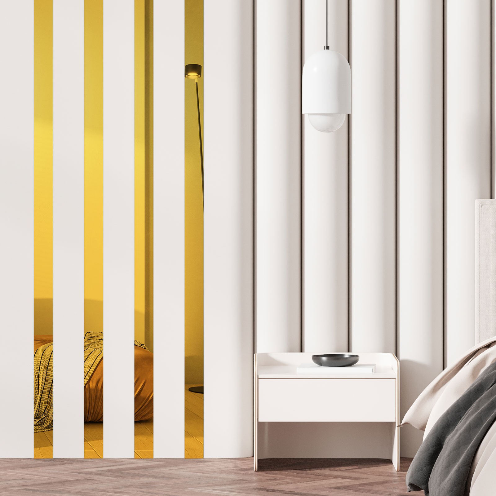 30 Pcs Striped Mirror Stickers, 1.97" x 11.8" Mirror Wall Stickers, Gold