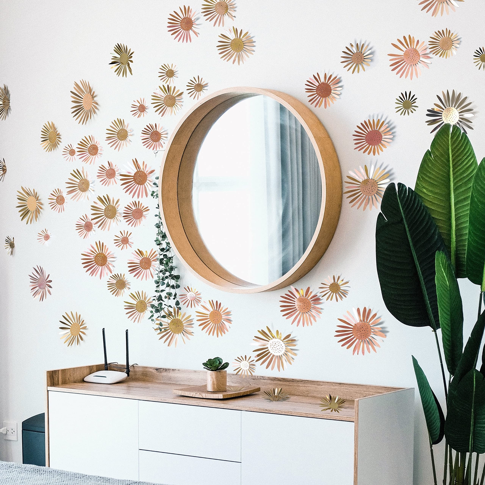 3D Rose Gold Flower Decal Champagne Gold Removable Blue Daisy Wall Sticker Li…