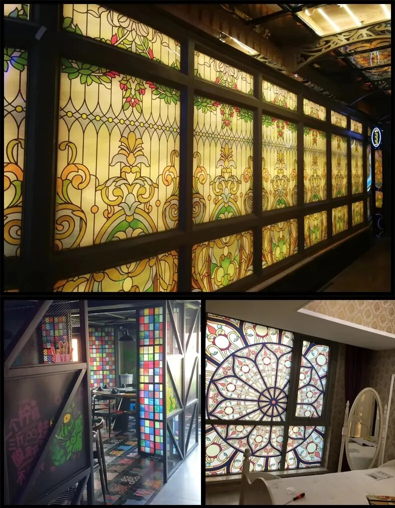 Vintage Static Cling Privacy Stained Window Film Opaque Frosted Glass Sticker