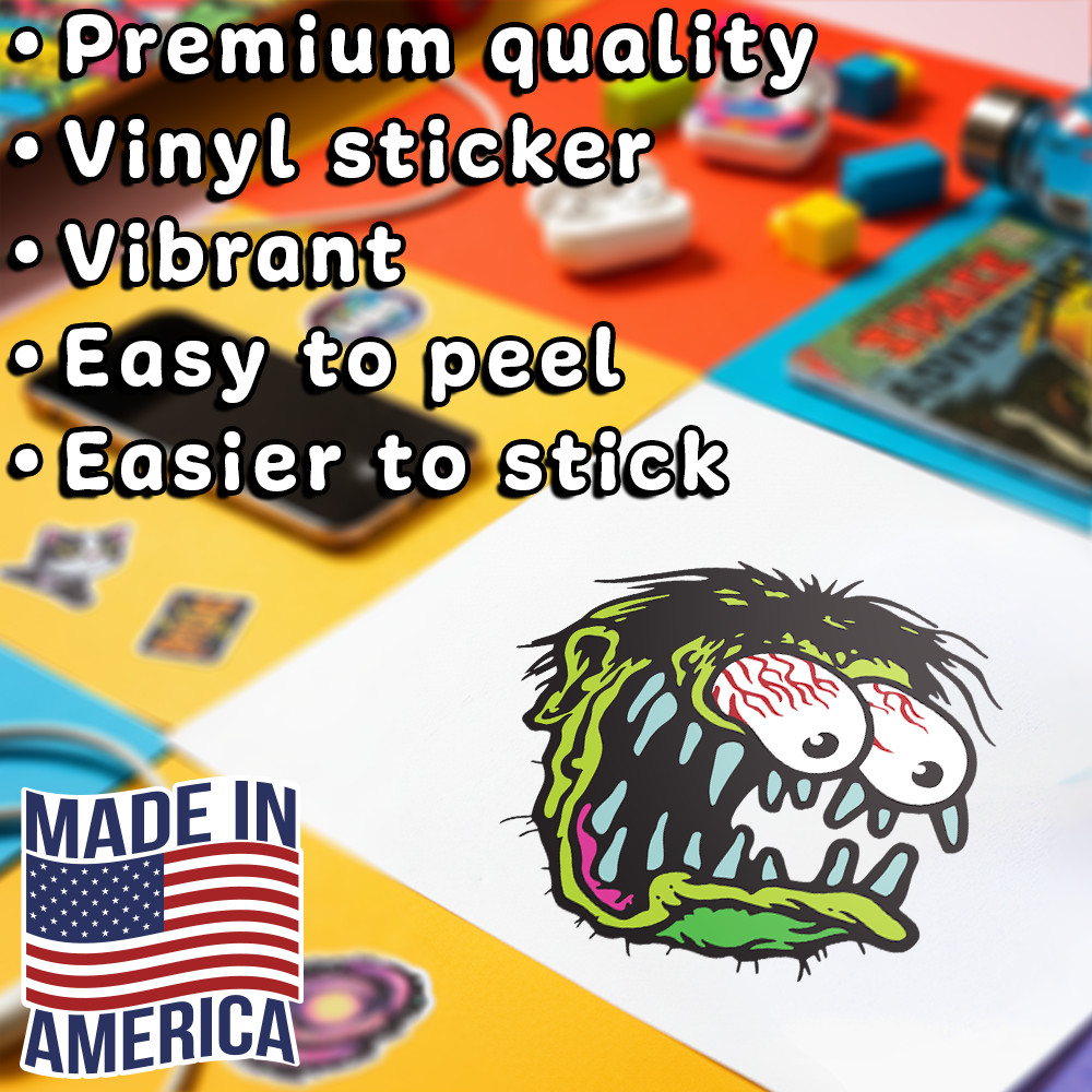 Kustom Kulture Retro Style Zombie Sticker, Waterproof Decal 5"W x 5"H