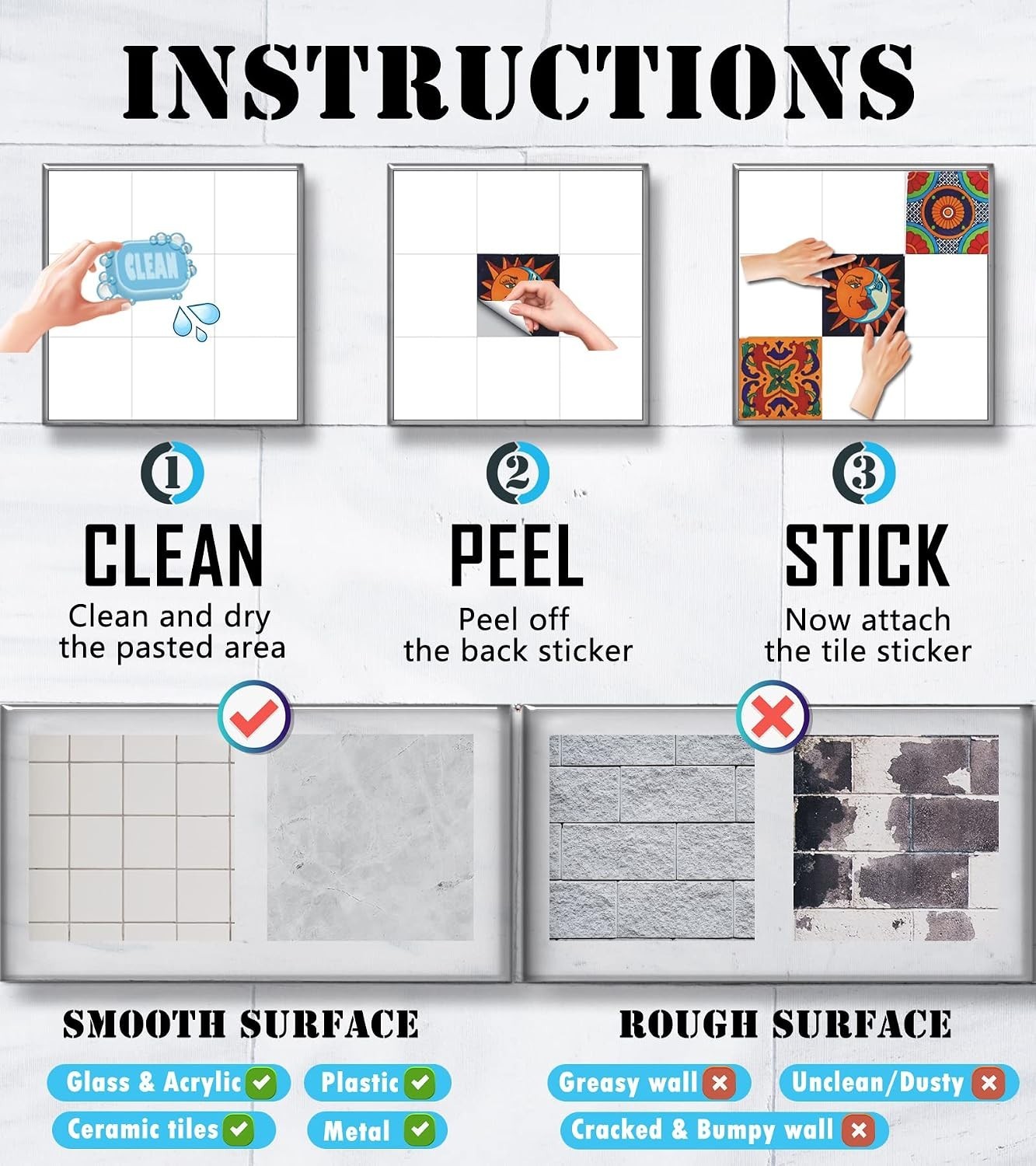 Tile Stickers Wall Decor Bathroom Kitchen Wall Sticker Waterproof PVC Decoration