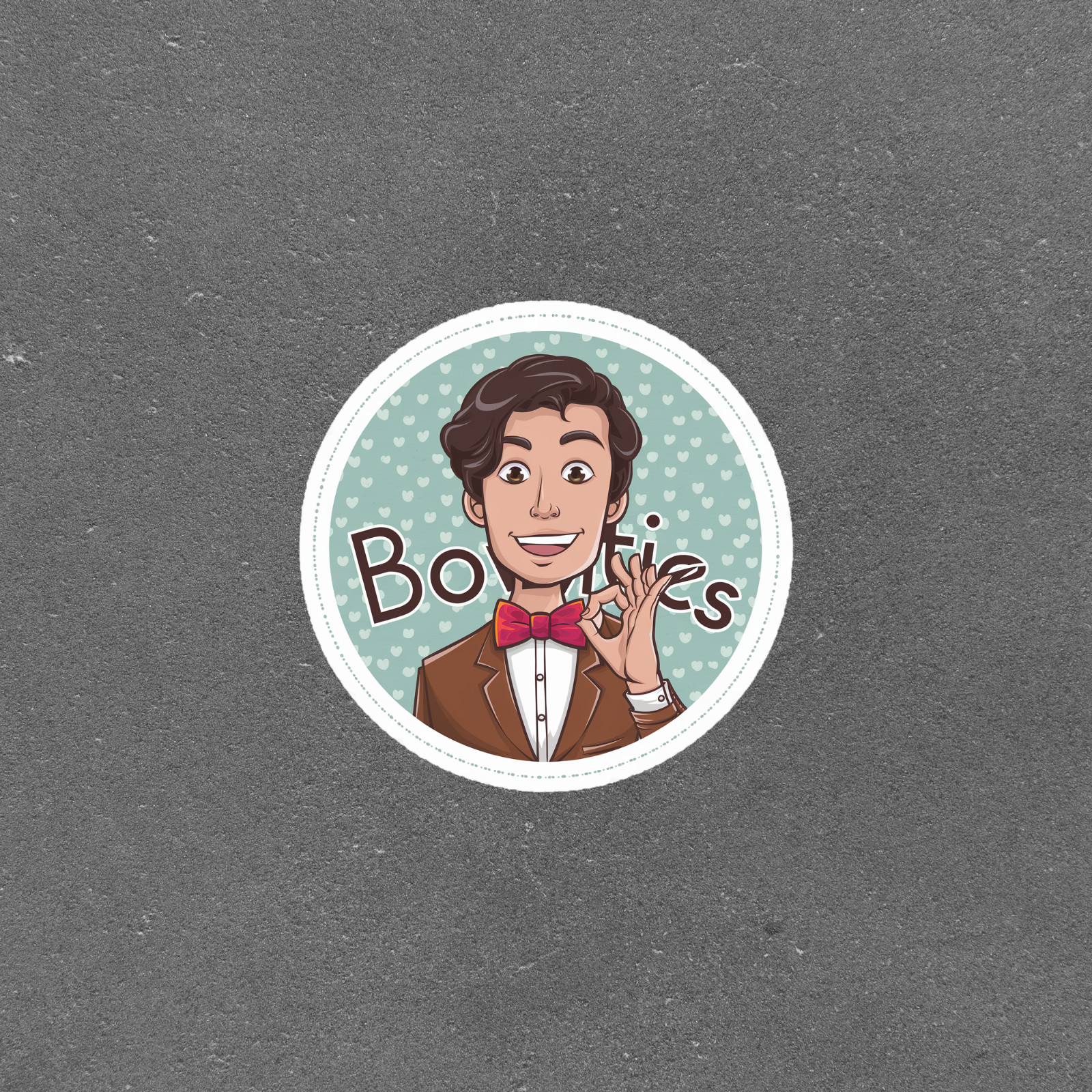 Cute Bow Ties Sticker – Adorable Cartoon Character Showing Love Sign #5515
