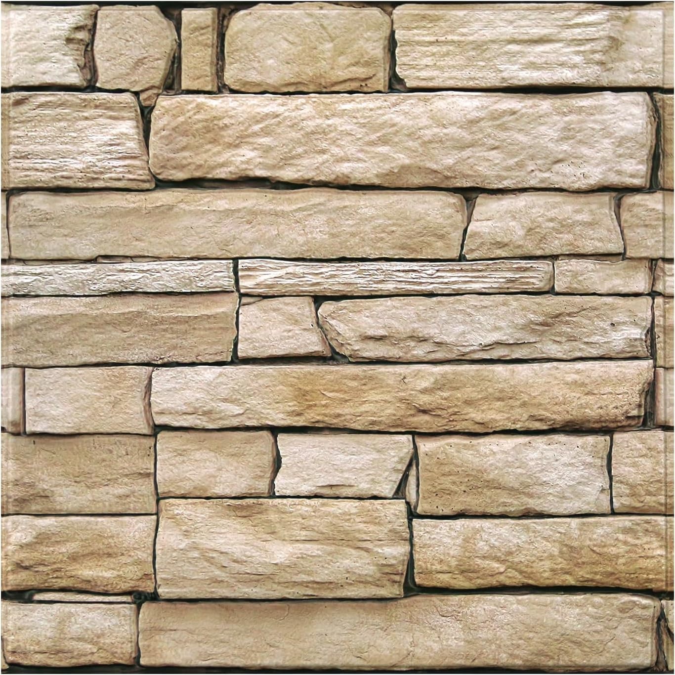 3D Faux Stone Wall Panels Peel and Stick, 10 Pcs 11.8" x 11.8", Stone-Look Te…