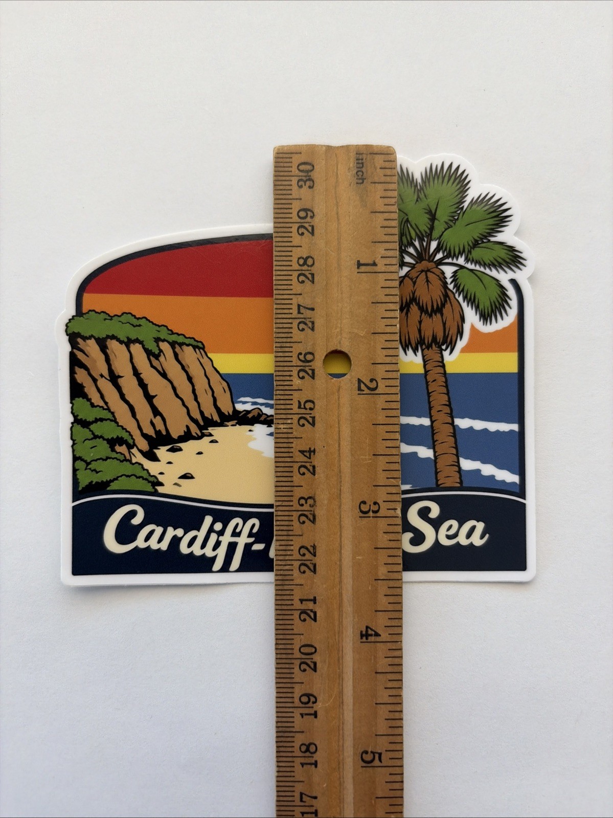 Cardiff-by-the-Sea Sticker With Retro Sunset Beach Cliff Pacific Ocean San Diego