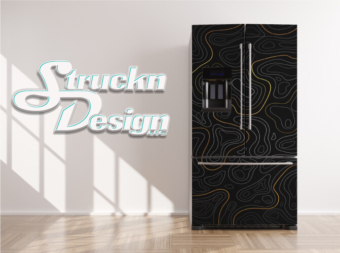 Gold Black Retro Topographic Contour Fridge Freezer Wrap Side Door Vinyl Decal