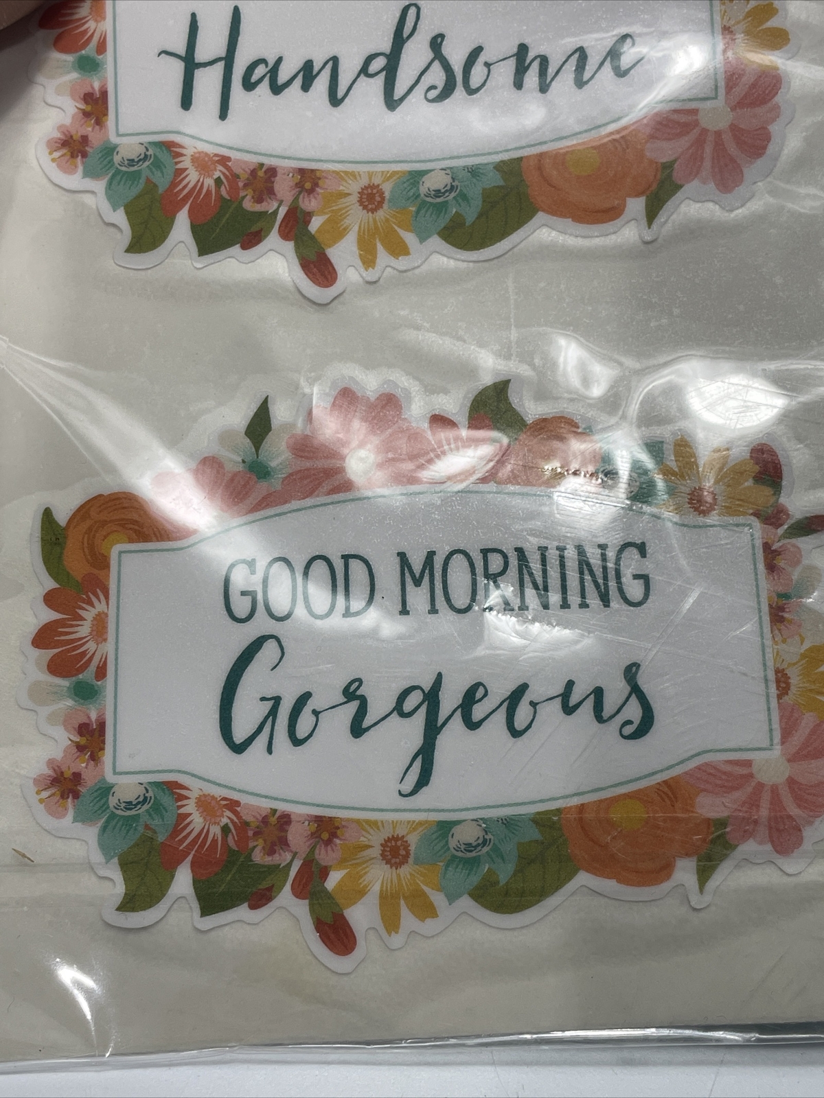Good Morning Gorgeous & Hello Handsome, 2 pk Vinyl Decals. New