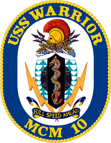 MCM-10 USS Warrior Badge Sticker Decal Avenger Class Mine countermeasures ship