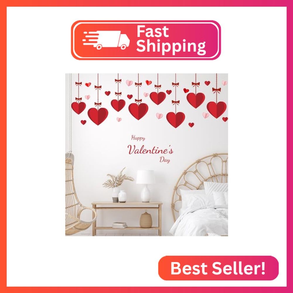 Valentine's Day Love Wall Decals Hanging Large Heart Wall Stickers Removable Pee