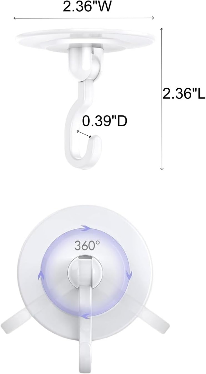 Adhesive Wall & Ceiling Decor Hooks: 4-Pack 3 lbs Heavy Duty No-Drill 360° Swive