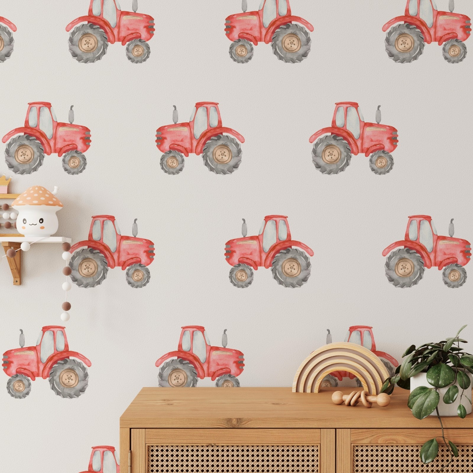 X-SMALL Red Tractor Wall Decals Set Watercolor Farm Vehicle Stickers Removable
