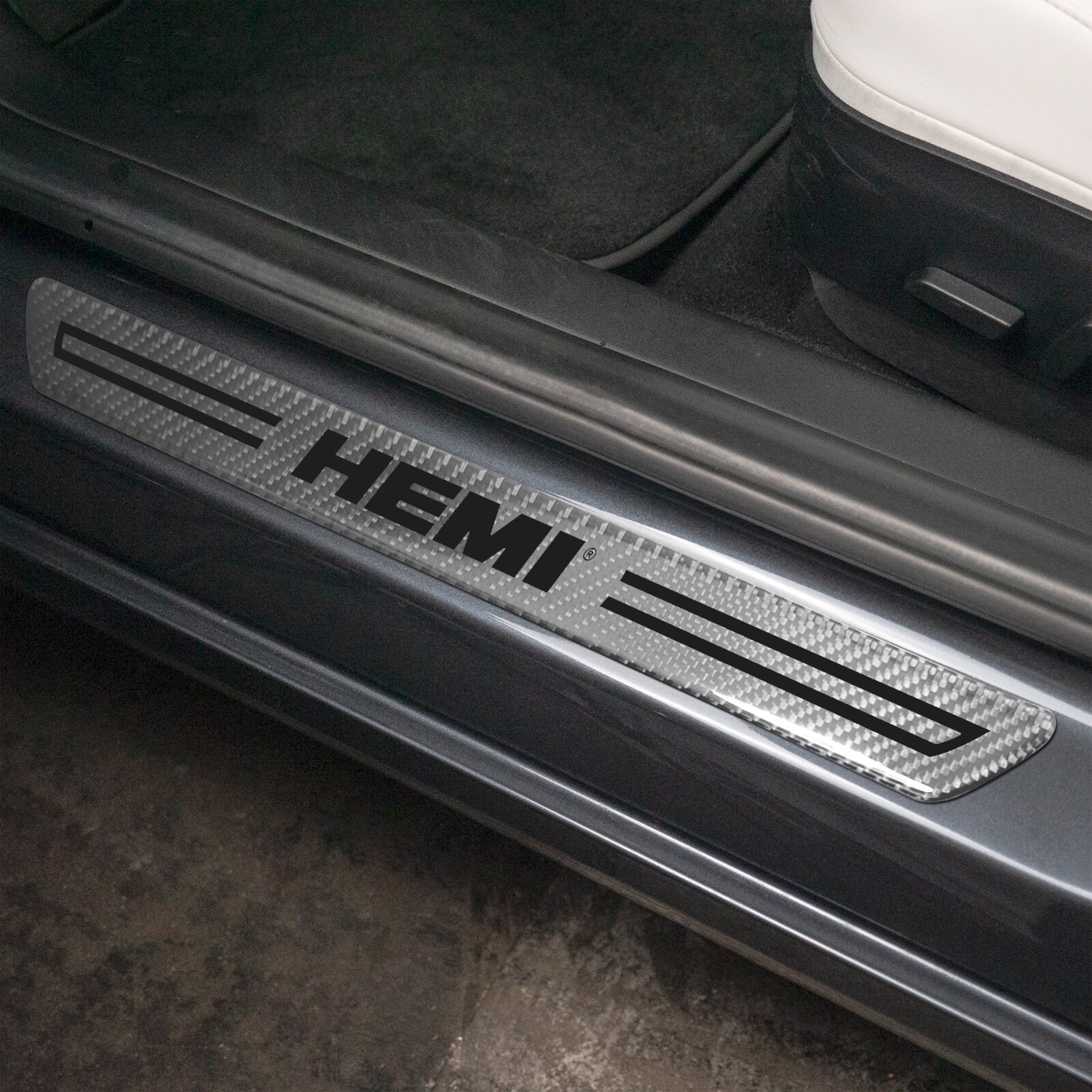 HEMI Silver Carbon Fiber Universal Door Sill Protector Kick Plates