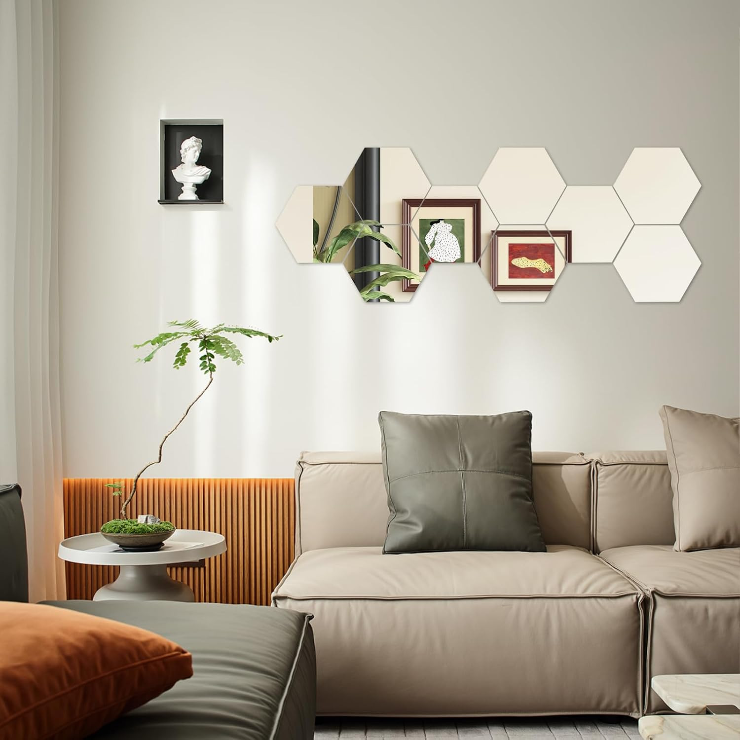 Self-Adhesive Hexagon Acrylic Mirrors 11.8×11.8 Inch – 10PCS for Home Decor