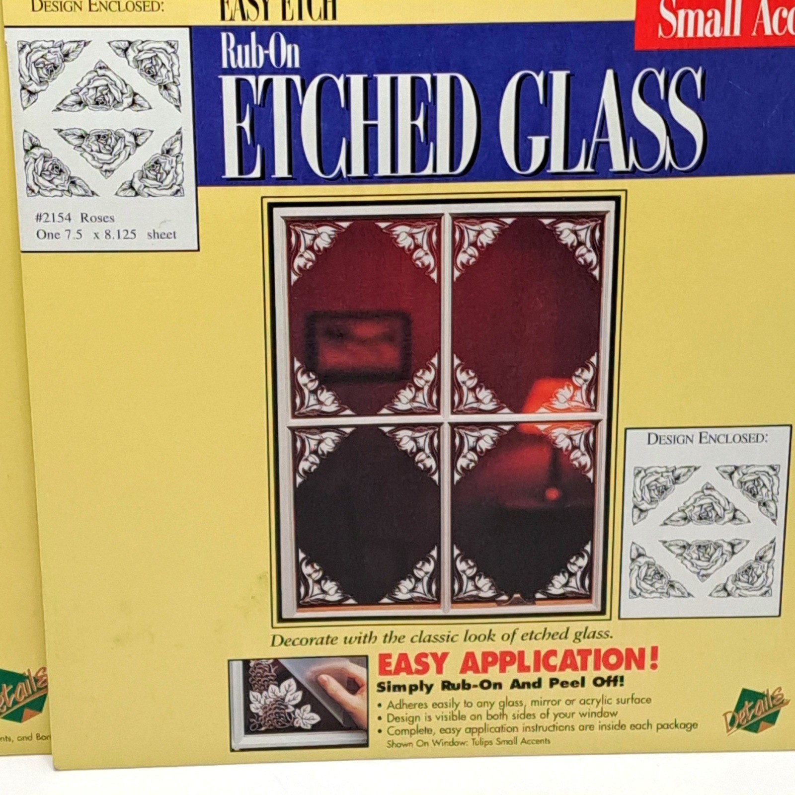 Details Easy Etch Rub On Etched Glass Roses Decals NIP Medallion Lot Vintage
