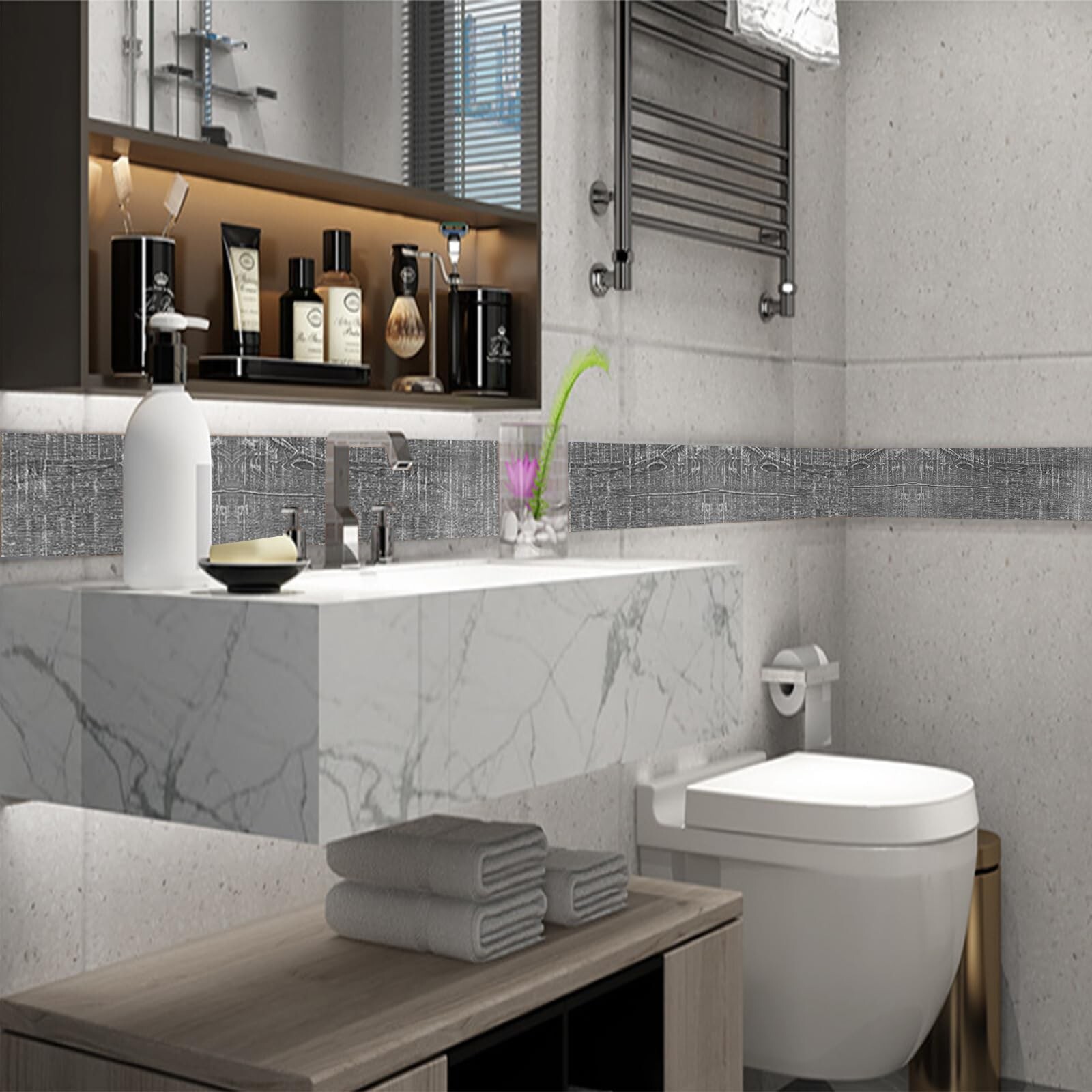 11 Yard Grey Wood Grain Wallpaper Bathroom Mirror Frame Sticker, Various Room…