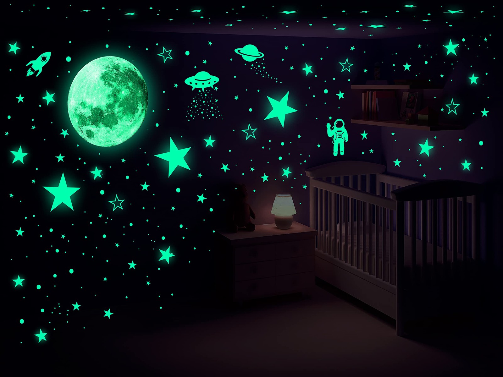 1078 PCS Glow in The Dark Stars for Ceiling Planets Galaxy Space Nursery Wall…